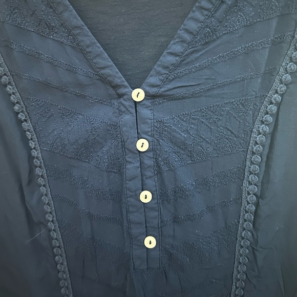 Democracy Dark Blue 3/4 Sleeve Buttoned Blouse - Picture 3 of 7